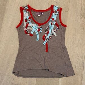 Brown Tank Top with Red and Blue Details size medium